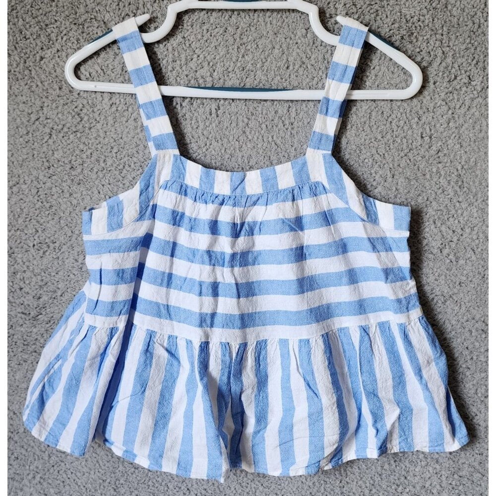 Loft Sleeveless Swing Peplum Cami Tank Top‎ Blue White Striped Linen Blend Sz S